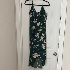 Floral Green Slip Dress with Cream Print